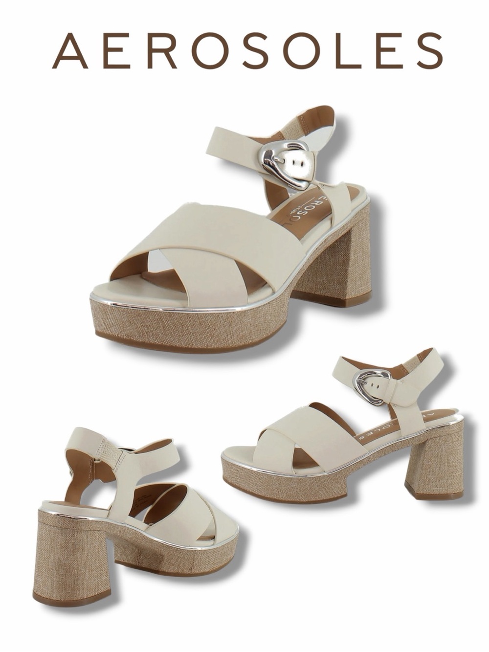 AEROSOLES Women’s Zephyr Platform Sandals in the Size 9 in Eggnog Leather